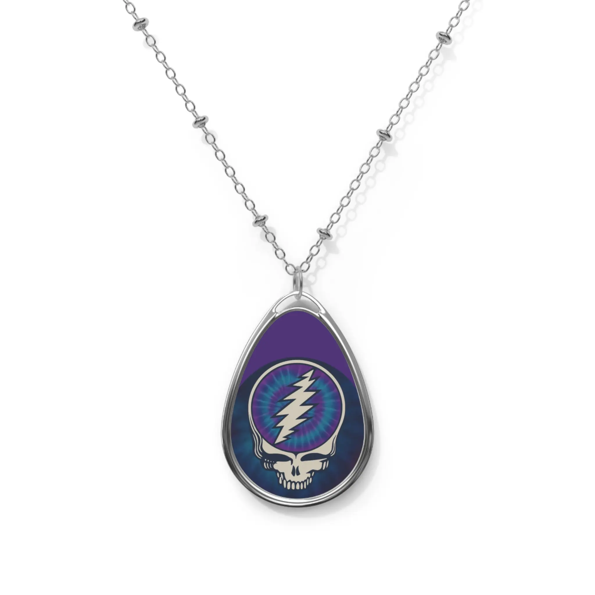 Oval Necklace, Stealie Pendant, Grateful Dead Jewelry, Blue Purple Necklace, Boho Hippie Necklace, Music Festival Necklace