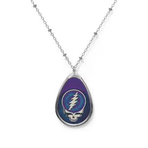 Oval Necklace, Stealie Pendant, Grateful Dead Jewelry, Blue Purple Necklace, Boho Hippie Necklace, Music Festival Necklace