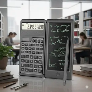 Portable Solar-Powered Graphing Calculator with Display and Handwriting Pad, High-Precision Multi-Discipline Tool for Students & Professionals in Math, Engineering & Finance. One-Touch Clear, Foldable Design.
