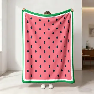 1 piece of watermelon slice shape print powder pulp black seed green white border print flannel material blanket is skin-friendly, soft and machine-washable suitable for the office, home, suitable for all seasons, sofa blanket, bed blanket