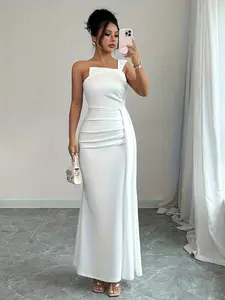 Elegant Beaded Pleated Waist Sleeveless Dress for Women, Office Dress, Church Dress, Wedding Dress, Festival Dress, Business Casual Wear, Tight Fit Dress