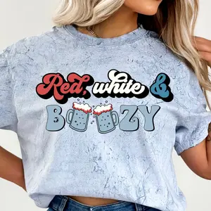 RED WHITE & BOOZY BEER, RED WHITE BOOZE SHIRT, 4TH OF JULY PARTY SHIRT, DRINKING 4TH OF JULY, UNISEX COTTON CASUAL SHIRT Comfort Fabric Top Womenswear Oversized Underwear
