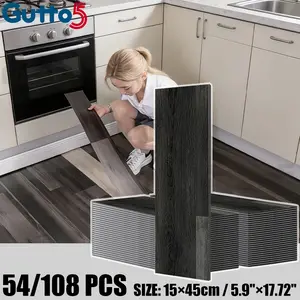 54/108 Pieces Retro Wood Grain Peel and Stick Floor Tiles, Waterproof and Durable Vinyl Flooring for Kitchen Living Room Bathroom Office, Easy DIY Installation and Home Renovation-Gutto5