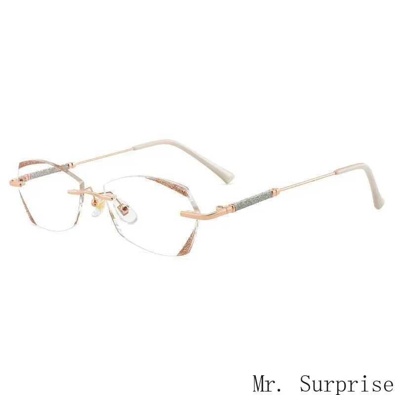 Luxury Crystal Rimless Reading Glasses for Women 50-60 Years Old, Ultra Light HD Anti Blue Light Presbyopic Glasses, High Definition Magnifying Eyewear for Middle Elderly, Blue Lights Glasses