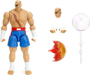 Jada Street Fighter II Sagat Deluxe 1:12 Scale Action Figure - Highly Articulated, Tiger Shot Accessory & Stand, 7.6" Tall