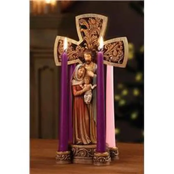 Christian Brands B4131 14 in. Traditional Religious Holy Family Advent Wreath, Candle Holder Decor, Christmas Gift for Home Supplies