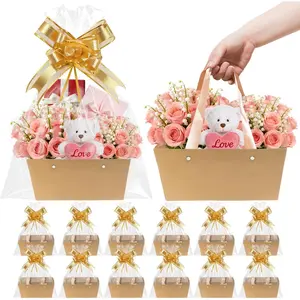 Surgifuly 12 Pack Baskets for Gifts Empty Bulk Kraft Empty Gift Basket Kit, Gift Bags With Handles DIY Kit for Packages Wrapping Wedding Party (Gold)