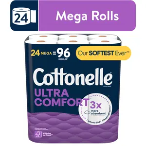 Cottonelle Ultra Comfort Toilet Paper, 24 Mega Rolls, Gentle on Skin - Cleaning Wipes