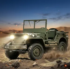 1:10 RC Willis Jeep Toy Car - 4WD RC Car with Dual-Mode LED Headlights & Separate Auxiliary Light, Linkage Steering Wheel Connected to Steering Control System, Suitable for All Terrain & Dynamic Off-Roading, Static Display/Collection