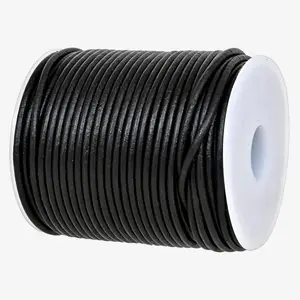 GENIQUE Real/Genuine Round Leather String Cord for Necklace, Bracelets, Jewellery, Braiding (2mm, Black Distressed)