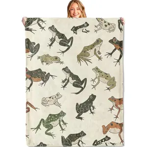 Cute Frog Throw Blanket,50x60in,Soft,Lightweight Flannel,Japanese Frogs Blankets - Gifts for Women & Animal Lovers,for Couch Office Travel,Home Living Room Bed Decor