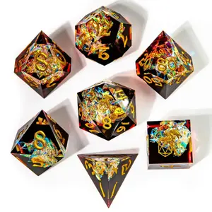 Captured Magic Blood Crystal Sharp Edge Resin Polyhedral (D&D) Dice Set (7)
