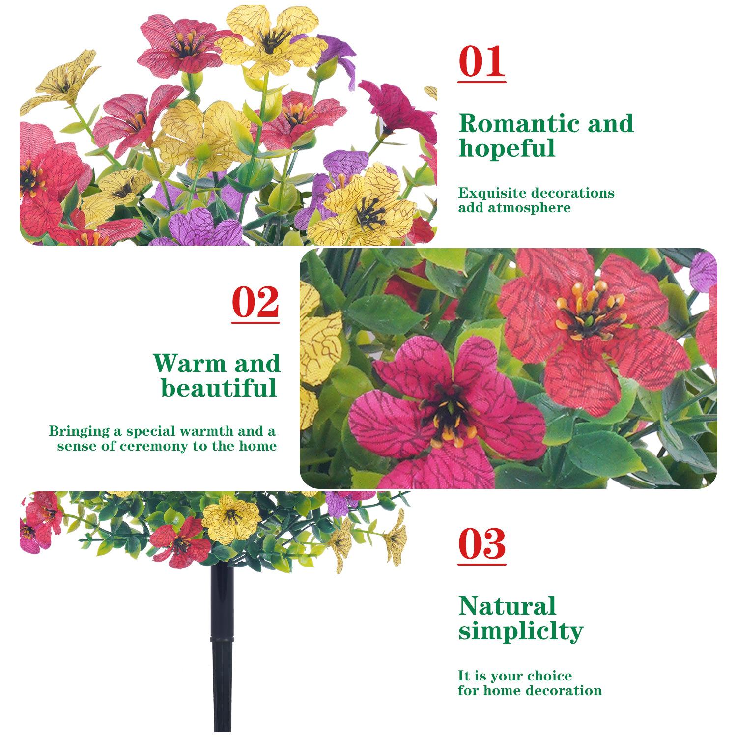 Outdoor/Indoor UV-Resistant & Waterproof Artificial Flower Decor — Artificial Flower Bouquets with Ground Stakes, Ideal for Porches, Patios, Gardens, and Home Courtyards — Realistic Faux Plastic Flowers with Ground Inserts