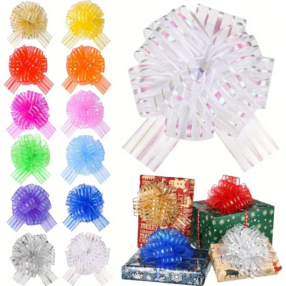 12 Pieces Large Pull Bow for Gift Wrapping Ribbon Pull Bows for Presents Valentine Wedding Baskets for Wrapping Boxes Flower Decorations (Mixed Color)