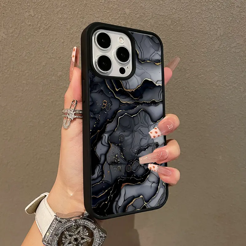 Magnetic TPU Phone Case for iPhone 11/12/13/14/15/16/17 Pro Max, Black Gold Marble Aesthetic MagSafe Ready, Ultra-Thin Shock Resistance Mobile Accessories, Cute Pick for Girls