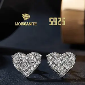 925 Sterling Silver 0.26 Carat Moissanite Heart Full Pave Earrings for Women Romantic Gift for Confession Wedding Party Anniversary Birthday Thanksgiving Christmas