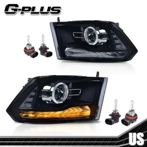 Fit For 13-18 Ram 1500 2500 3500 Smoke Black Projector Headlights w/LED DRL