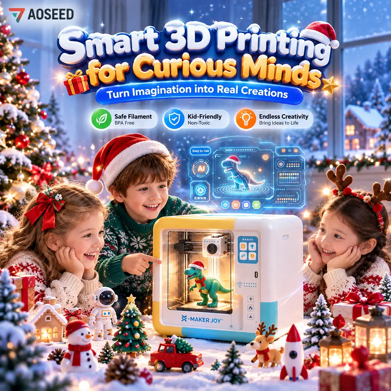 AOSEED X-MAKER AI-Powered 3D Printer - Fully Assembled Fully Enclosed Design, 400mm/s Speed, Voice Input, Built-in Camera, Auto Time-Lapse, 15+ Mini Apps, Home-Safe Certified, No Design Skills Needed, Plug-and-Play for Office Upgrade & Kids,toolupgrade