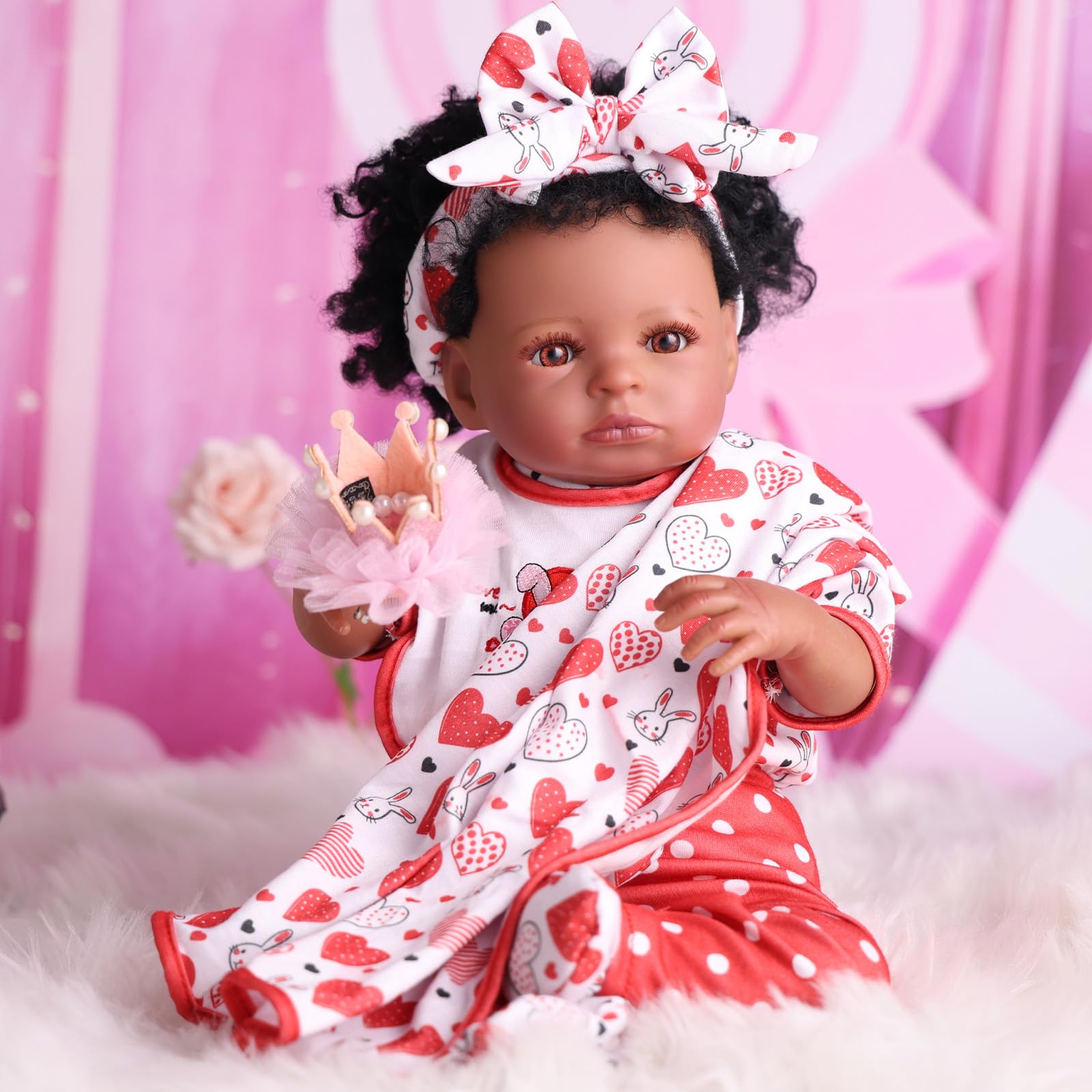 【Doll is not Included】BABESIDE 6 Pcs Reborn Baby Doll Clothes Set for 17-22 Inch Babydolls, Bunny & Heart Reborn Doll Clothes and Accessories with Headband and Socks for Realistic Baby Dolls Girls