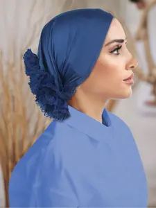 Elegant Lace Flower Headscarf Cap Turban Hijab, Soft Textured, Multi-Color Options, Perfect for Religious Occasions and Daily Wear