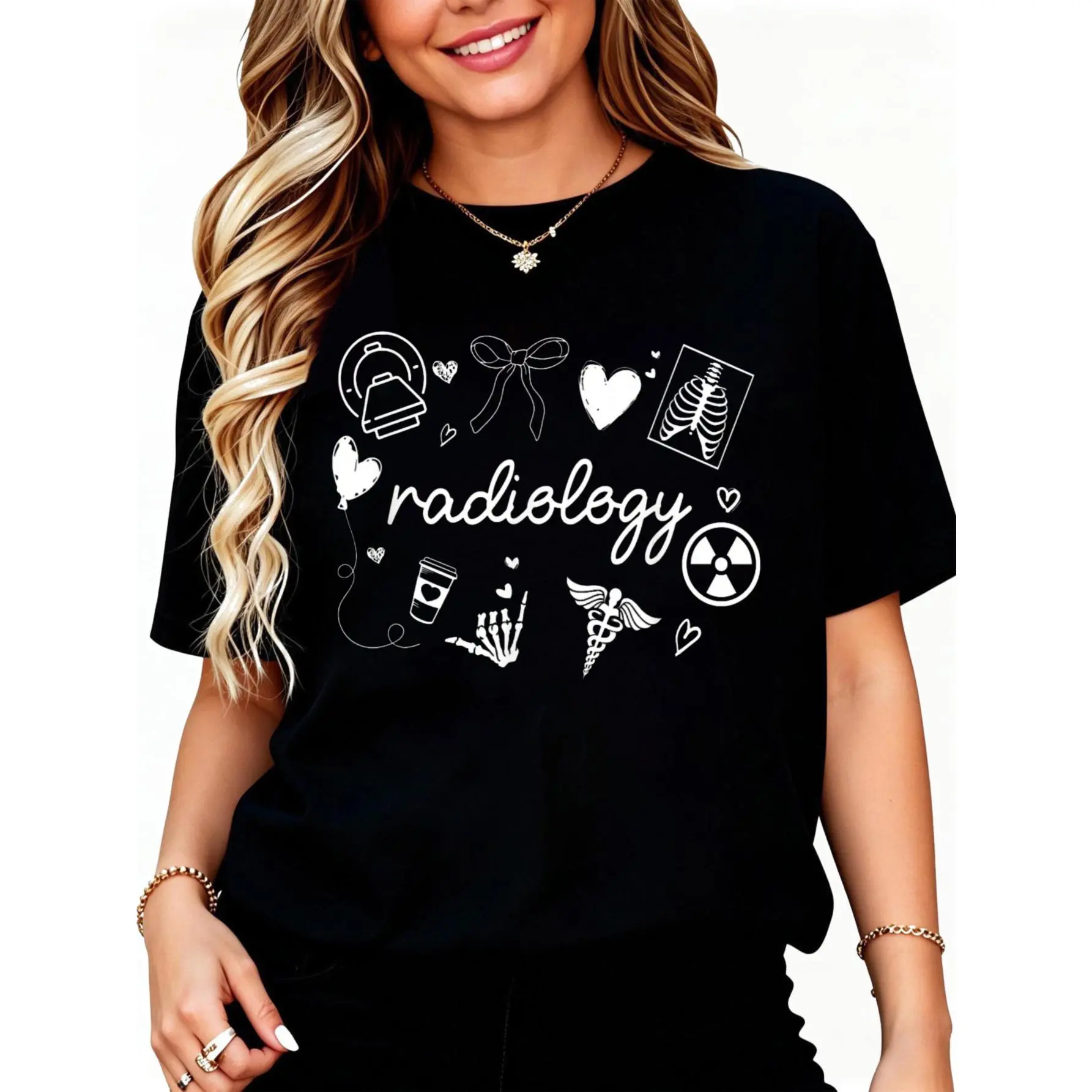 100% Cotton Radiology Coquette Bow X-ray Radiologic Technologist T-Shirt