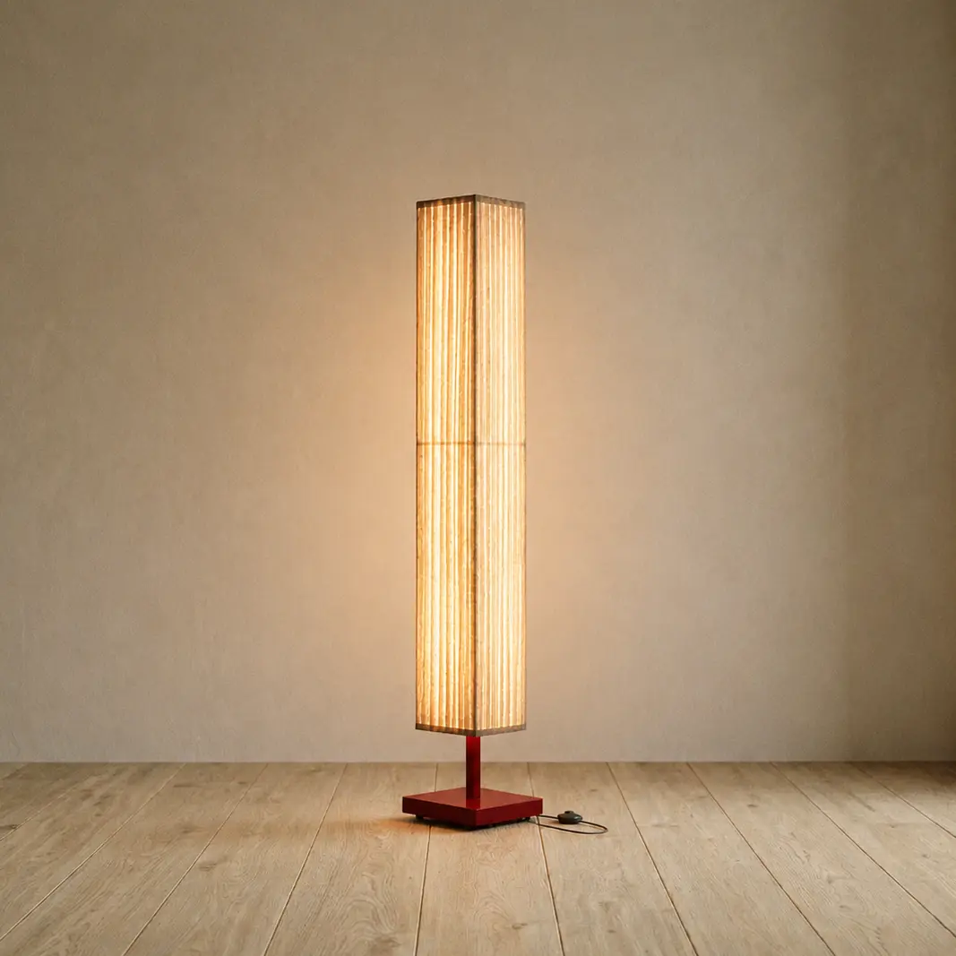 Japanese Wabi-Sabi Aesthetic Column Shape Modern Fabric Floor Lamp - Weighted Solid Wood Stable Base, Pleated Shade, 3 Color Temperatures (Warm White, Cool Light), Adjustable Lighting, Minimalist Tall Pole, Home Decor for Living Room, Nursery, Eye-Care Gl