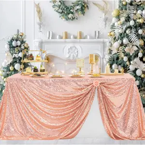 Rose Gold Christmas Sequin Table Cloths 50X80 inch for Parties, Glitter Shiny Overlay Cover Fitted Rectangle 4 FT Food Dessert Cake Tables for Birthday Wedding Bridal Reception Decoration