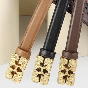 G Leather Belt with Gold Buckle - Imported Quality Cowhide Fashion Accessory, Classic Look, Versatile Wardrobe Addition (1-Piece)