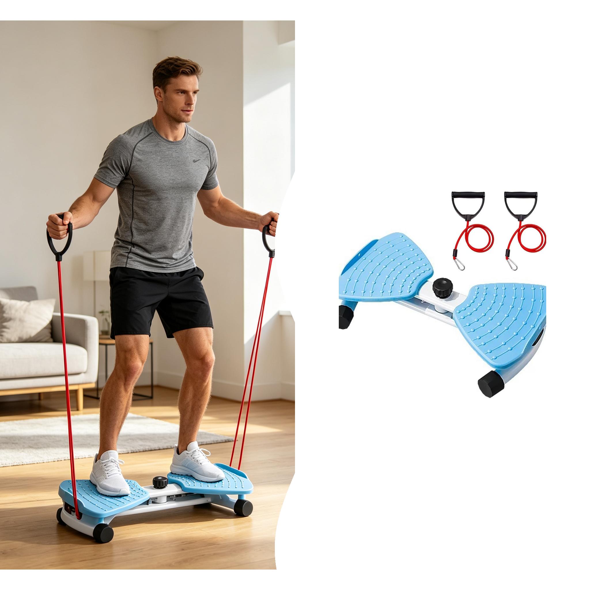 Twist Board Stepper with Resistance Bands, Portable Mini Step Exercise Machine for Home Gym, Full Body Cardio Fitness Equipment for Office & Outdoor Workout
