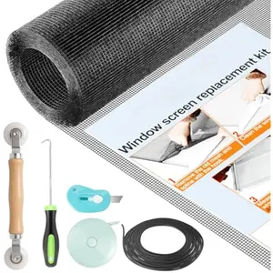 The Window Screen Repair Kit, 48" x 118" Screen Door Mesh Replacement Kit, Durable Fiberglass Roll with Tools for Windows Doors Patio and Porch Replacement, Black