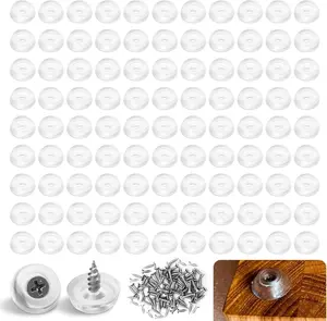 100-Pack Rubber Feet for Cutting Board with Stainless Steel Screws, 0.2 X 0.62 (HD), Non Slip & Non Marking Feet for Furniture, Cutting Boards, Chairs (Clear) chaseroad