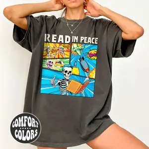 Read In Peace Comfort Colors Shirt | Funny Skeleton Tee | Book Lover Tshirt | Gift For Bookish Reading