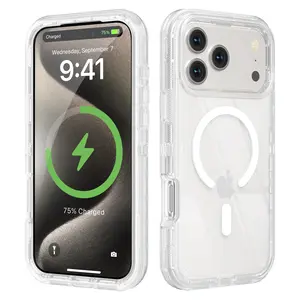 Fogepix For iPhone 17 Pro Max 16 15 14 13 Case, Multi-layer Protective Phone Case Clear Magnetic Phone Case Compatible with MagSafe,Heavy Duty Anti-Drop Shockproof Protection Phone Case