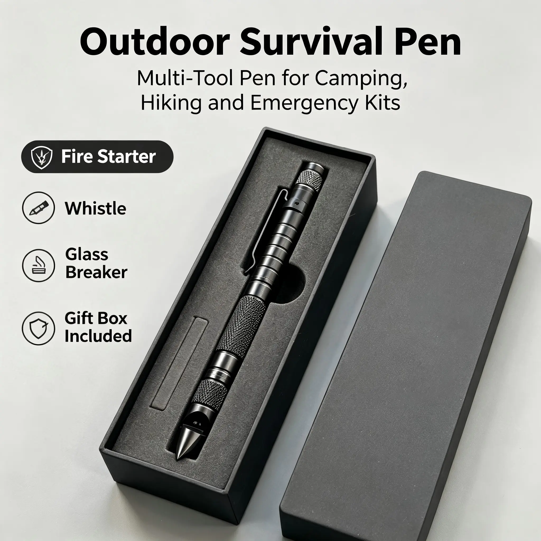 Heavy-Duty Multi-Functional Tactical Pen with Emergency Glass Breaker - Premium Aircraft Aluminum Survival Gear for Outdoor Camping, Hiking - Compact EDC Tool with Storage Box