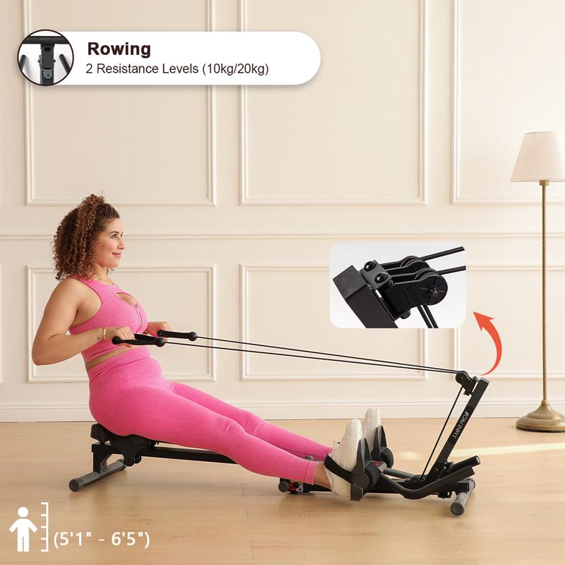 【February Deal】Tousains 3-in-1 Abmachine & Rowing Machine with Adjustable Height, Resistance Levels & LCD Display - Foldable, Stable Steel Frame, Core-Focused Moves & Functional Resistance Exercises