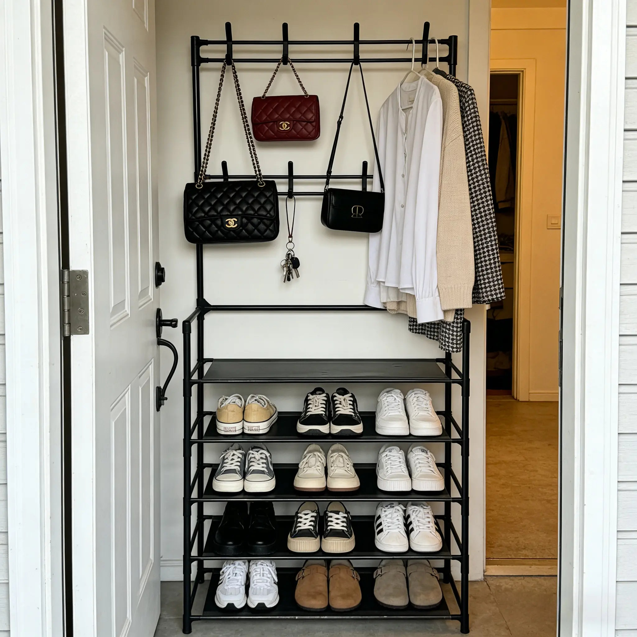 5-Tier Double-Sided Floor-Mount All-Metal Shoe Rack Organizer, Dual-Purpose Compartment Double-Deck 5-Layer Shoe Storage, Space-Saving Easy-Setup Home Organizer for Closet, Hallway, Valentine's Day Gift for Family, Dual-Purpose Shoe Storage