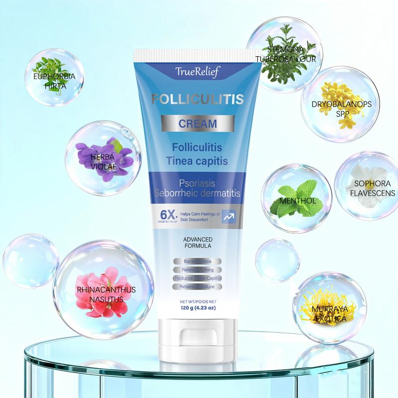 TrueRelief Folliculitis Soothing Treatment Cream 120g - Organic Soothing Cream for Scalp Face & Body - Effective Soothing Relief from Folliculitis