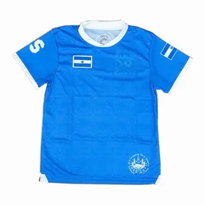 El Salvador Soccer Jersey - Royal Blue with White Trim and National Flag Design