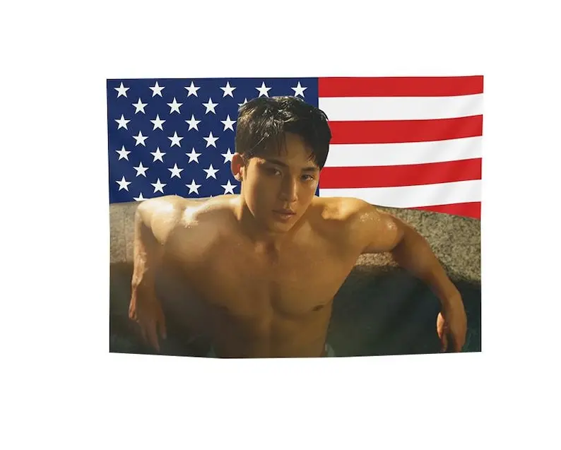Mingyu Flag - Mingyu Shirtless American Flag - Poster Tapestry Birthday Gift Gift for daughter Funny Gift Unique gift Kpop gift