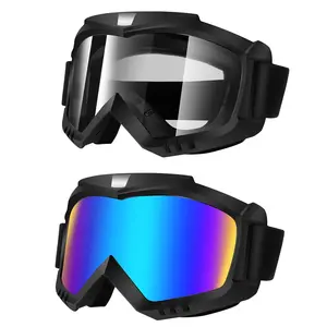 Windproof Dirt Bike Goggles 2 Pack Motorcycle ATV Riding Ski Racing Glasses PC Lenses ABS Frame Adjustable Elastic Head Strap