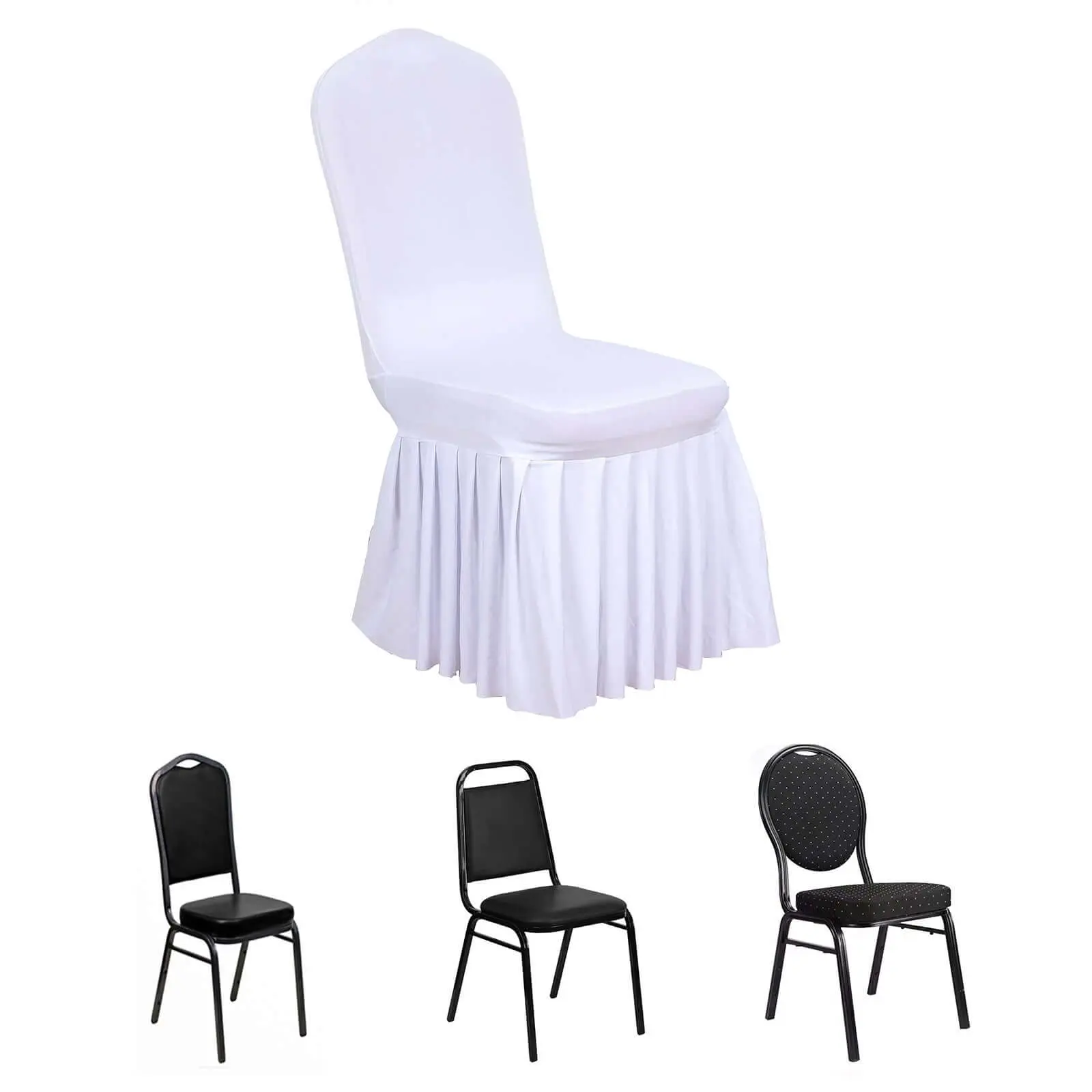 Stretch Fitted Ruffle Pleated Spandex Chair Cover, White 1-Piece Dining Chair Slipcover for Sophisticated Banquet Events, Dining Chair Slipcovers, Stretch Chair Slipcovers