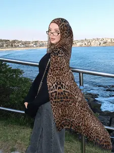 1 vintage earth-tone leopard print scarf, light and breathable chiffon shawl, multi-purpose headscarf for commuting and traveling, classic brown tone leopard print headscarf, sweet and cool Turban Hijab versatile headscarf