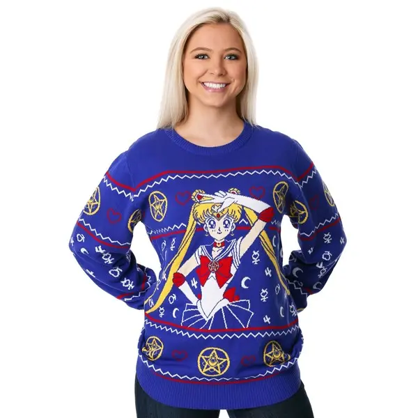 Sailor Moon Fair Isle Adult Ugly Christmas Sweater, Tops, Sleeve