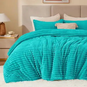 Queen Comforter -Super  Warm Fluffy Teal, Fuzzy Heavy for Winter with 2 Pillow Cases
