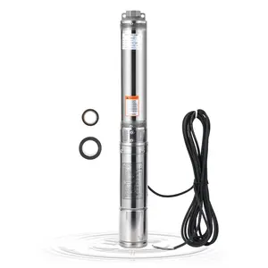 Garvee deep well submersible pump, 0.5 HP, 110 V/60 Hz, 26 GPM, head 30 m, stainless steel water pump with additional brass check valve and 3 m long power cable for