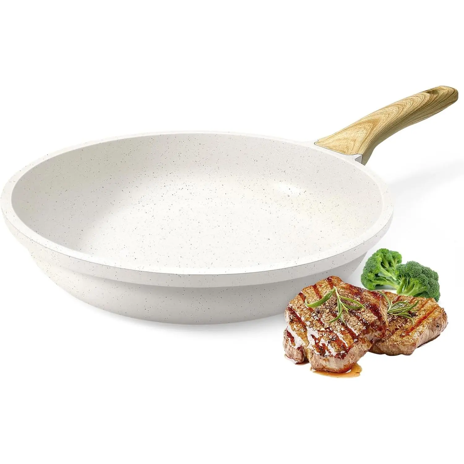 Nonstick Frying Pan Skillet - 9.5" White Granite Non  Fry Pans, Omelette Pan  Stone Cookware Compatible with All Stovetops, PFOA Free
