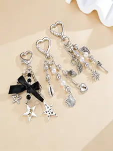 New Sweet Cool Style Girl Essential Heart Pearl Pendant, Shell Pearl Ribbon Bow Beaded Bag Chain Keychain, Versatile Leaf Snowflake Charm