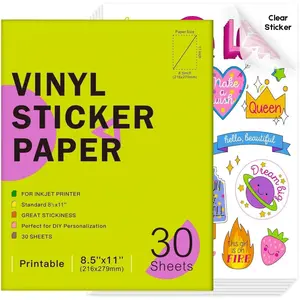 30 Sheets Printable Clear Vinyl Sticker Paper for Inkjet Printers, Transparent Paper of 8.5x11"DIY Personalized Self-adhesive Paper That Is  Resistant,  Labels, Easy to Cut