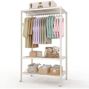Heavy Duty Clothes Rack with Wheels, Holds Up to 693LBS, Rolling Clothing Garment Rack, Free Standing Closet Organizer for Storage & Hanging Clothes
