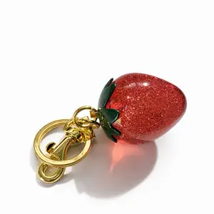 Glitter Strawberry Keychain with Glossy Finish & Gold-Tone Clasp for Handbags Key Organization & Bag Charms